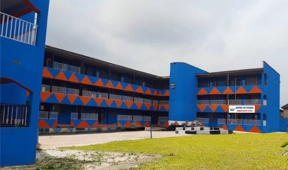 A blue and orange Inspire building from the campus archive